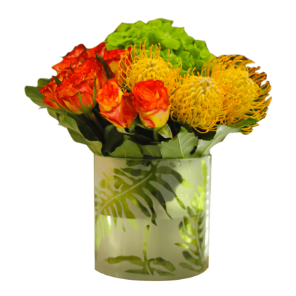 Glass pot flower arrangement